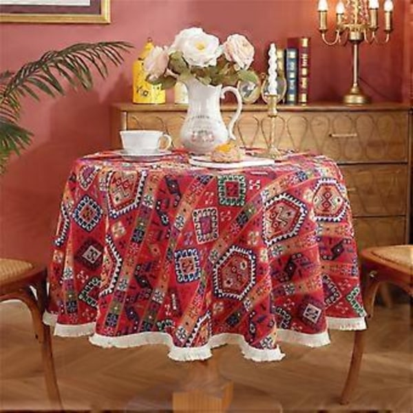 Rund Texturerad Bordsduk Tvättbar Bordsöverdrag Mjuk Bordsduk Fläckbeständig, Perfekt för Kök, Middag, Picknick Vinröd Burgundy 150cm