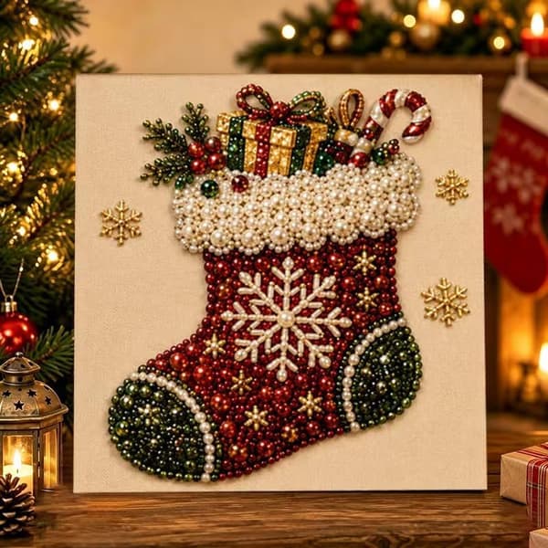 Juleperle- og diamantmalingssett, DIY-perlekunstsett for voksne – Julestrømpe Christmas Stocking‌