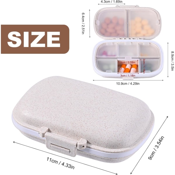 1pc Beige Portable pill organizer with 8 compartments for on-the-