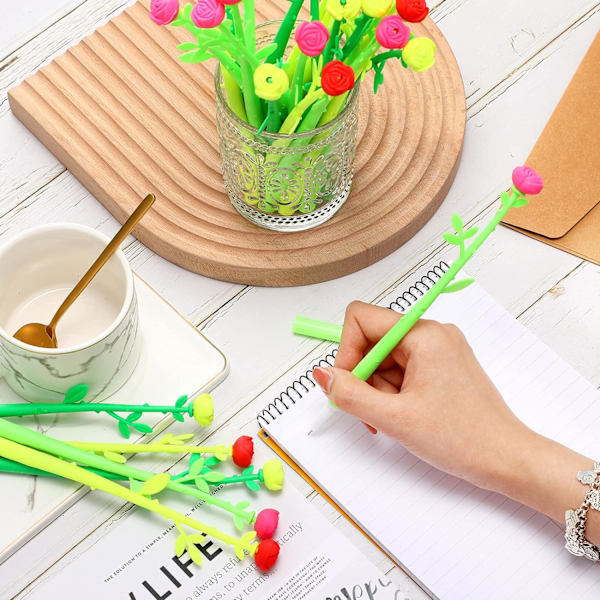Blomsterpenne Roseformet Kuglepen Kreativ Flydende Sort 0,38mm