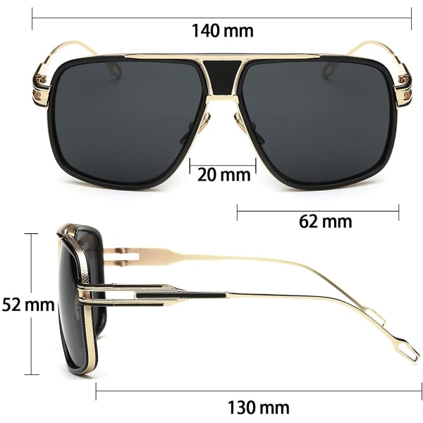 Ylisuuret klassiset mustat aurinkolasit Goggle Retro Gold Alloy