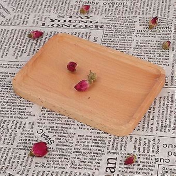 Bøk Plate Firkantet Tre Matbrett Frukt Brød Snack Brett Dessert Kakefat (18.5*13*1.5cm)