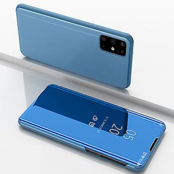 För Galaxy S20+ Pläterat Spegel Horisontellt Flip Läderfodral med Hållare För Galaxy S20+ Blue