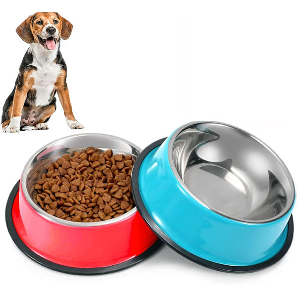 2-pack rostfria hundskålar halkfria och läckagesäkra multifunktionella