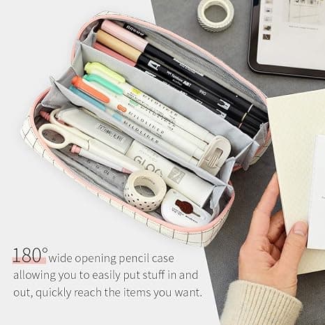 Etui med blyantgitter, blyantpose med 3 rum, brevpapirpose