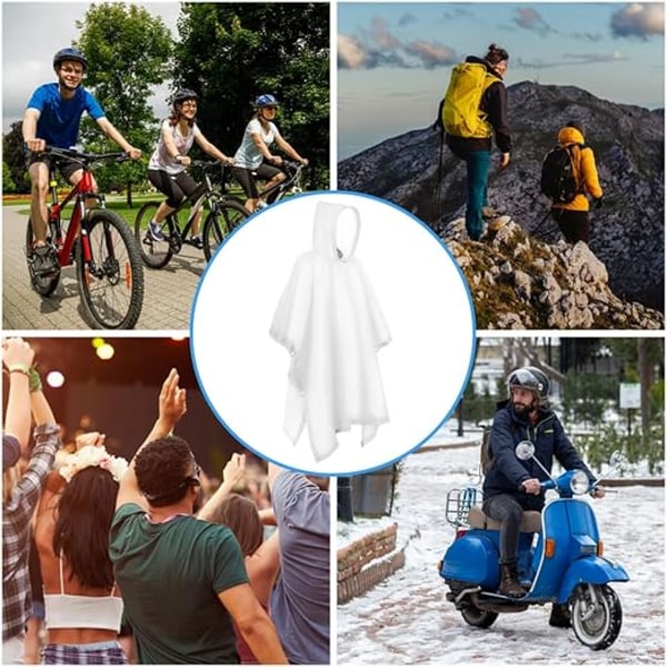 2 vattentäta ponchos för vuxna, återanvändbar poncho, EVA regnponcho, lätt vattentät regnjacka med huva, för camping, vandringsturer, vit