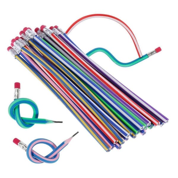 50 stk. Foldbare Bløde Blyanter 18cm PVC Farverige Stribede HB Blyanter