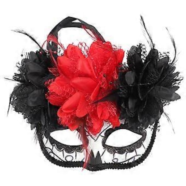 Day of the Dead Blomsterskalle Mask Dekorativ Day of the Dead Mask för Cosplay Black 24X13cm