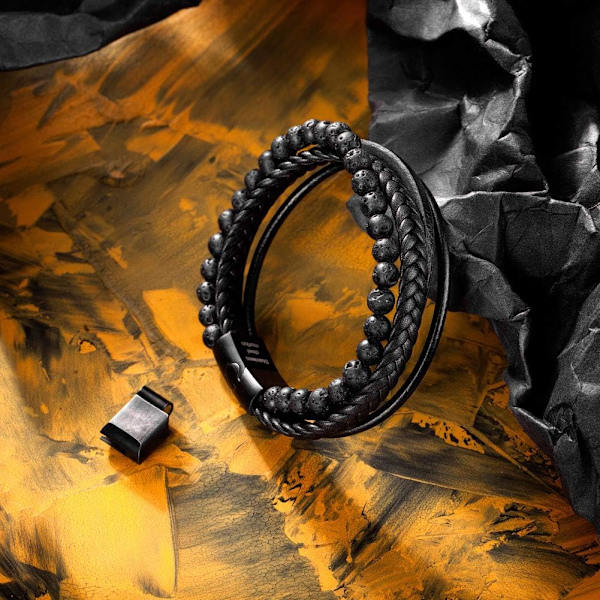 Armband i läder för män, armband i natursten
