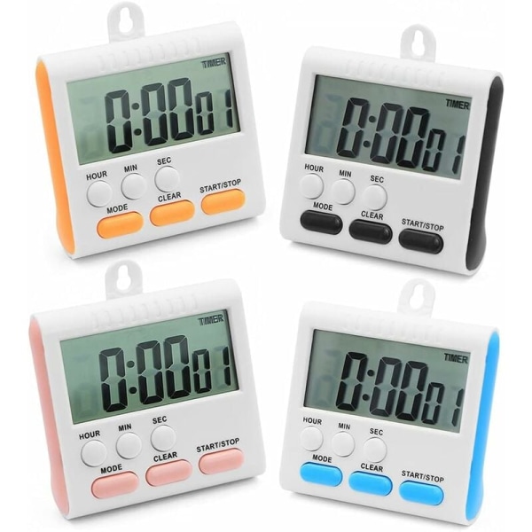 24-timmars kökstimer, 4-pack barntimer, 4 färger digital tid
