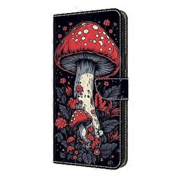 Læderetui med mønstertryk, pung og stativ til Samsung Galaxy S25 Edge Red Mushroom