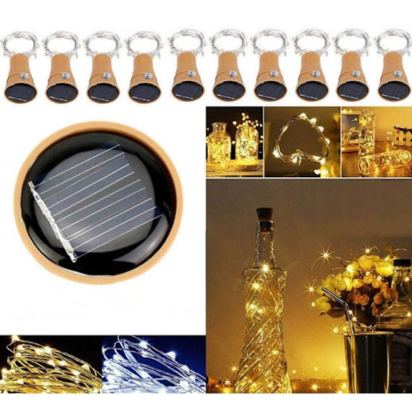 10LEDs Fe-flaske Lys med Kork, 10 stk Romantisk Varmt Hvidt L