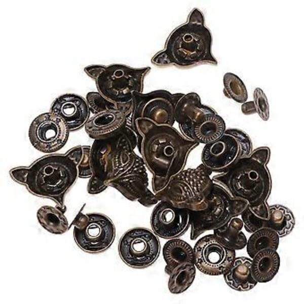 10 Sett Sink Legering Retro Hodeform Trykknapp Kostyme Veske Spenne Beslag Lås Knapp Håndverk med Base Tilbehør (Bronse)