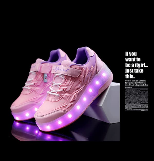 Barnesko Dobbelthjul Sko LED Lys Sko Q7-yky.36.Rosa Pink 36