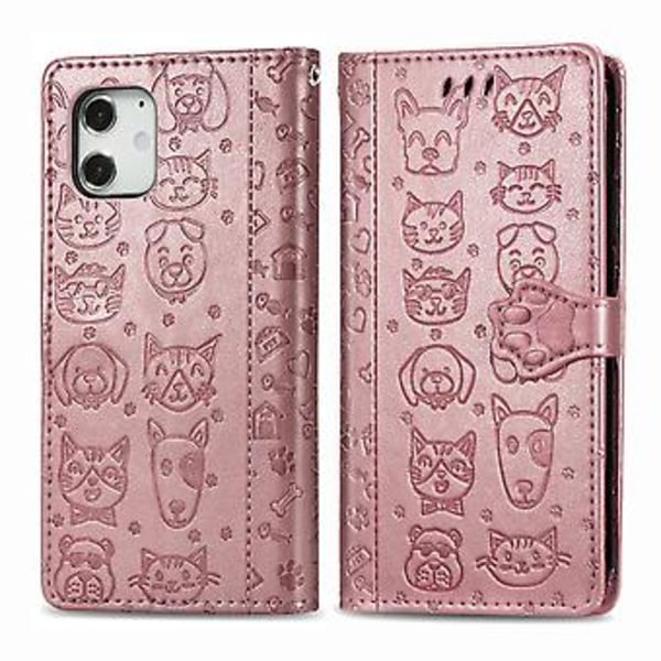 Sött katt- och hundpräglat fodral för iPhone 12 / 12 Pro Rose Gold