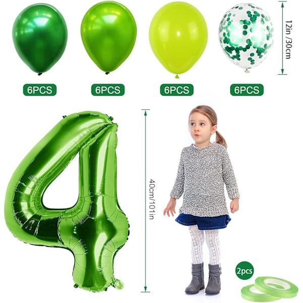 4 års födelsedag Dino-ballonger, 100 cm 4 gigantiska nummerfolie-ballonger