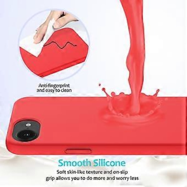 iPhone 16e -kuori, iskunkestävä nestemäinen silikoni pehmeällä vuorella, takakansi - punainen Red
