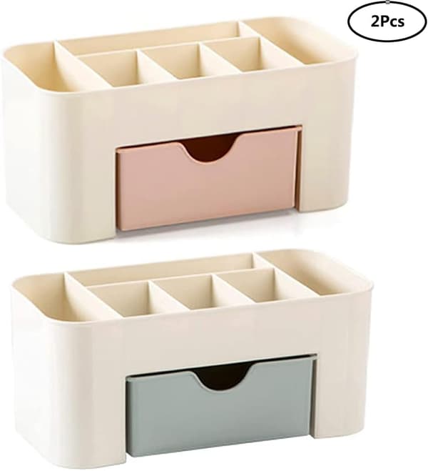 Pink, blå - 2-delt makeup-arrangør, makeup-etui, makeup-opbevaring