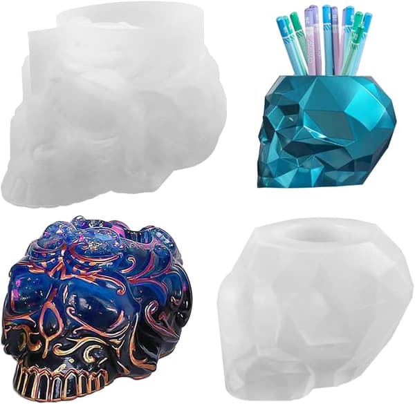 Set med 2 Resinformar 3D Dödskalle Silikonformar för Resin Förvaring,