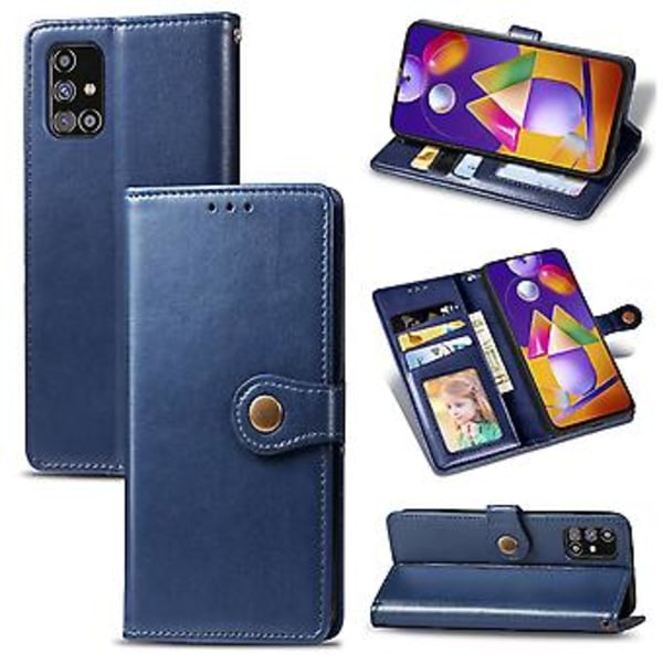 Solid Färgläderfodral För Samsung Galaxy M31s Blue