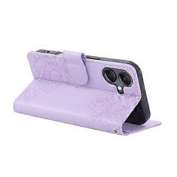 Fodral för Samsung Galaxy A06 4G Rosblomma PU Läder Plånbok Telefonfodral med 3 Kortplatser Light Purple