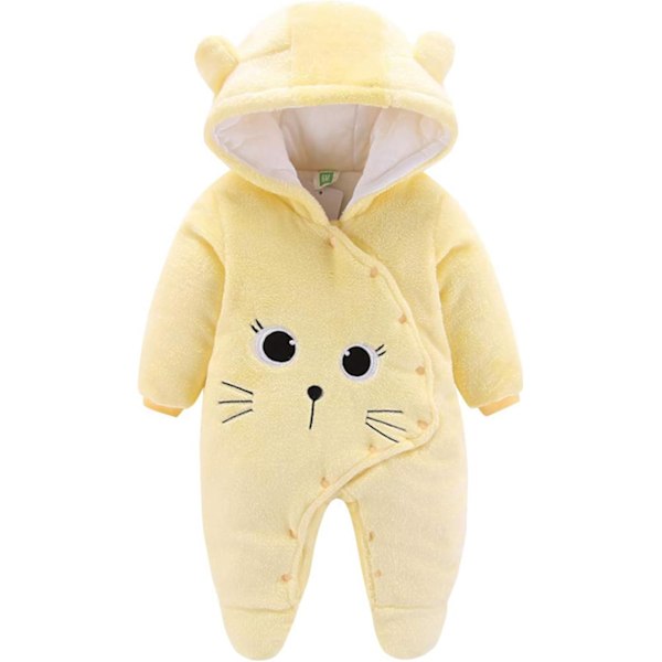 Babyhuvtröja i ull, snöjacka, tecknad jumpsuit, höst- och vinterkläder, gul, 6-9 månader