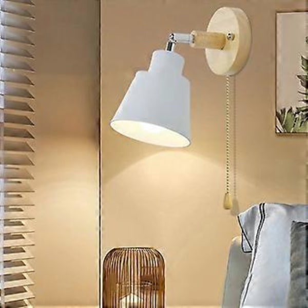 Sengelampe til væg Macaron Farve Træ E27 10cm Base Justerbar Dekorativ Lampe Uden Lyskilde Hvid med Kontakt