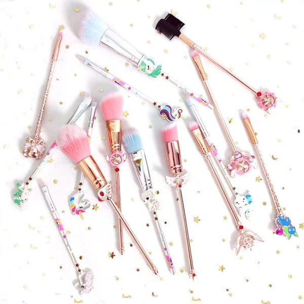 Cute Magic Stick Makeup Brush Set (8 Gold), Metal Handle Makeup