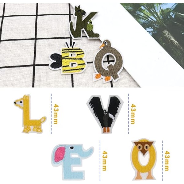 26 Pack A-Z Alphabet Animal Broderade Patchar, Sy eller Stryk På P