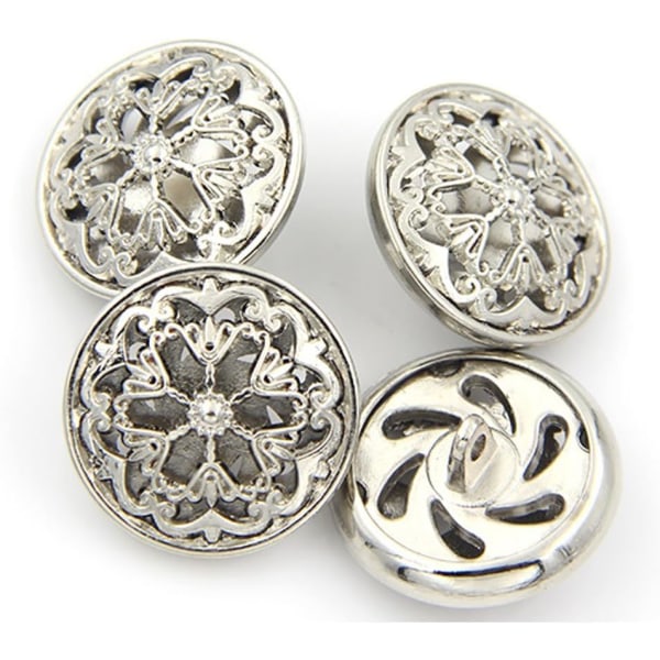 10 st silverkläder knapp - ihålig blomma form metall skaft Ro