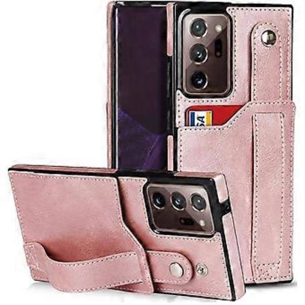 Suunniteltu Samsung Galaxy Note 20 Ultra/Note20 Plus 5G -lompakkokotelolle säädettävällä rannehihnalla, jalustalla, PU-nahkaisella luottokorttipidikkeellä, iskunkestävä Hy Pink
