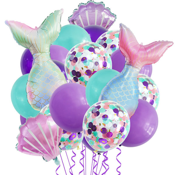 26 stk havfrueballonger med latekskonfettiballonger, lys rosa