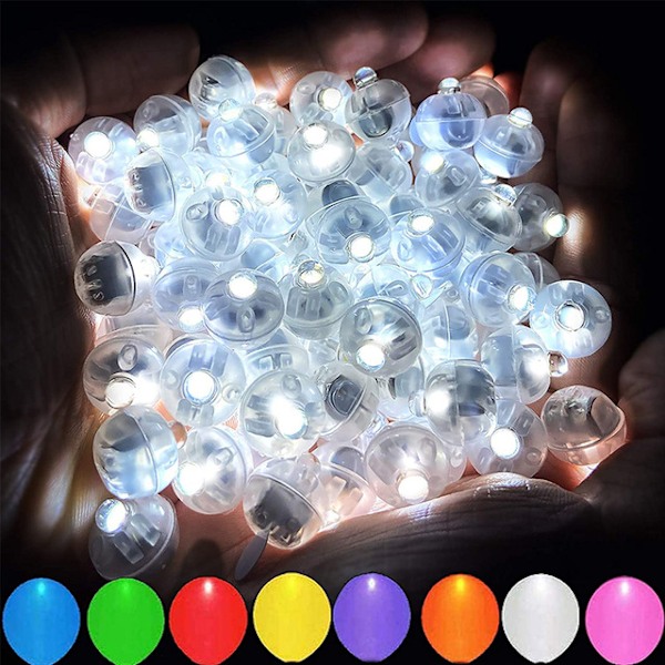 100 stk. Multicolor LED Ballonlys, Regnbuefarvede Runde Led Fl