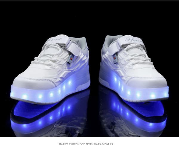 Barnesko Dobbelthjul Sko LED Lys Sko Q7-yky.32.Hvit White 32