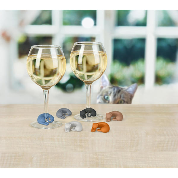 6-delad jul kreativ 3D kattunge vinglas etikett festglas