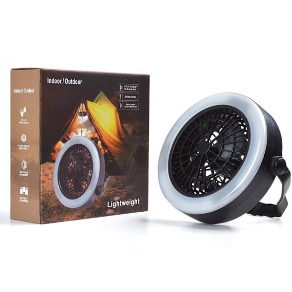 2 i 1 USB Teltslanterne, Lavstøjs Telts Loftventilator, Bærbar Campingventilator med LED-lys, Campinglanterne Ventilator med Krog