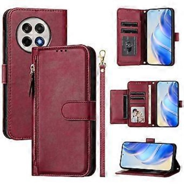 Til OnePlus Ace 5 Pro 5G/OnePlus 13R 5G Etui Lynlåslomme Flere Kortpladser Læder Telefon Cover Red