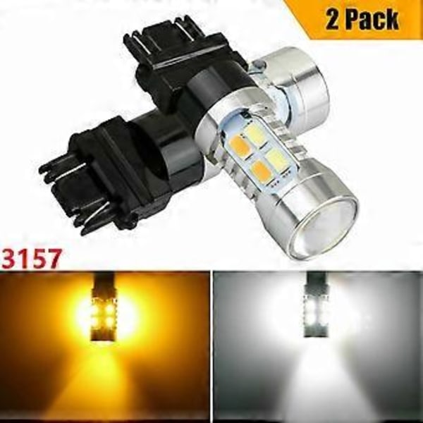 2X Högeffekts 3157 LED DRL Vit/Gul Switchback Blinkers Parkeringsljus 20-SMD-5730 Glödlampor Dubbel C