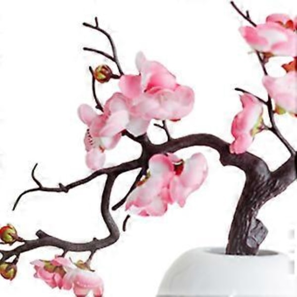 Plommonblom & Persikoblom Simulation Grenar, Magnolia Bonsai för Vardagsrum & Studierum Dekoration, Böjd Plommonpulver