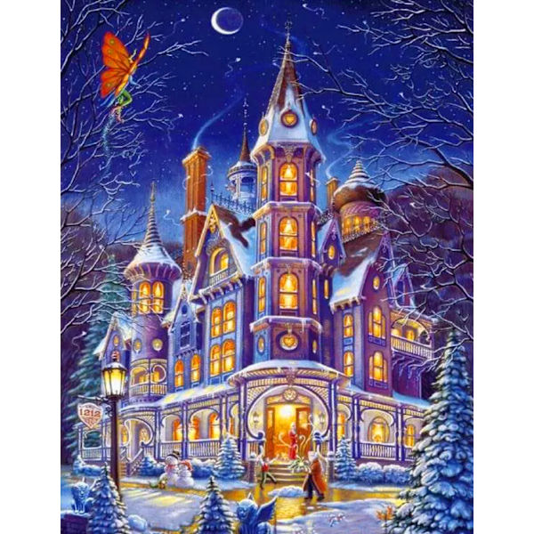 30x40cm 5D DIY Diamantmålning Full, Vinter Slott Serie#G, DIY Diamant Strass