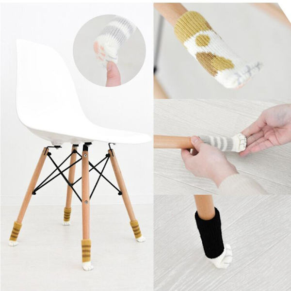 24PCS Stolsokker med søte kattepoter Design 6 mønstre Møbler