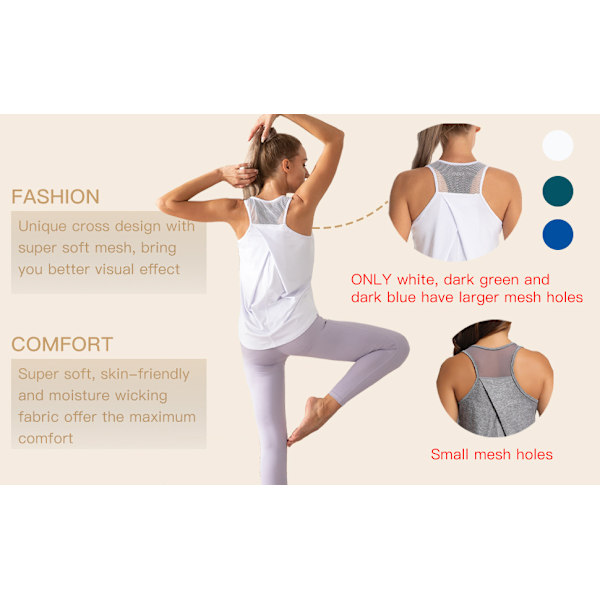 Träningslinnen för kvinnor Yoga Toppar Sexiga Ärmlösa Plisserade Gymtröjor Atletisk Racerback Tank Blue XL