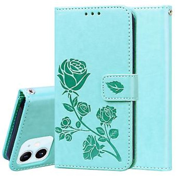 Ruusuaiheinen nahkakotelo iPhone 12:lle Green