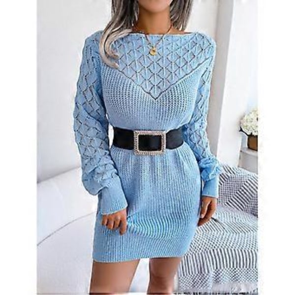 Bodycon-neulemekko, avoin olkapää, ontto minimekko, lyhtyhihat, pitkät hihat, neulepuseromekot naisille