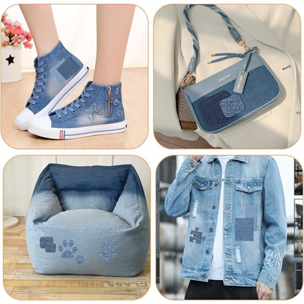 15 stycken strykjärnslappar, stort lappkit 28×12,5 cm, denim Fa