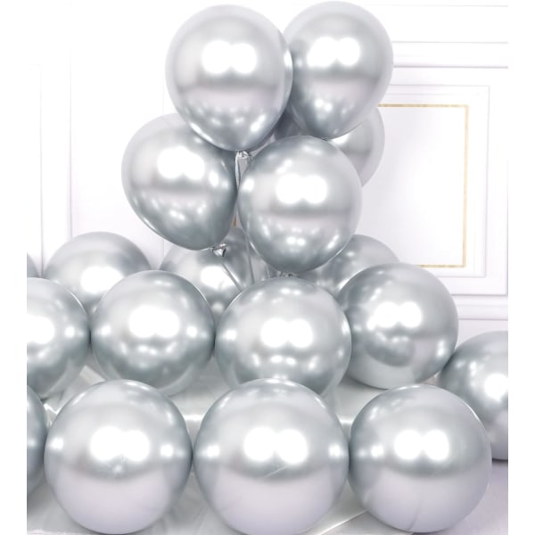 Festballoner 50 Stk 12 tommer Sølv Metallic Chrome Helium Shiny