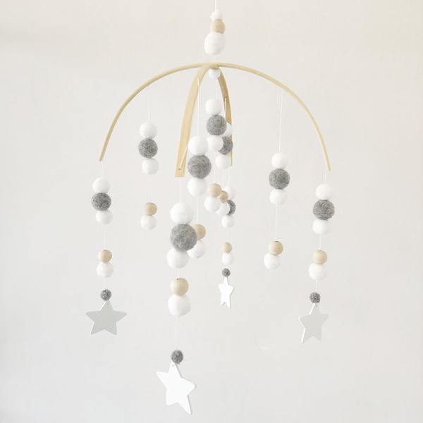 Neutral Baby Crib Mobile Nursery Cot Mobile, Håndlavet Træperle