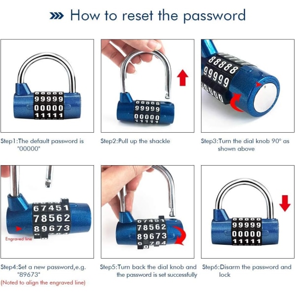 2 st, 5-siffrigt kombinationshänglås, kan återställas