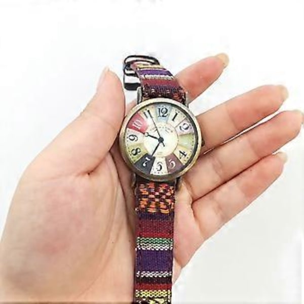 Dam Boho Hippie Klocka Flerfärgad Regnbåge Vävd Rem Armbandsur Accessoarer Gåvor Purple