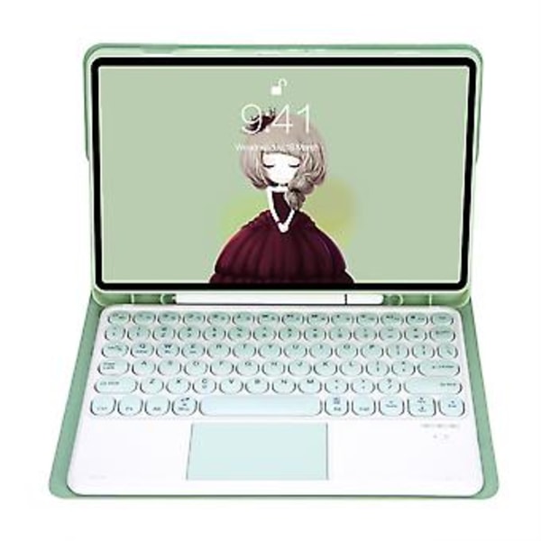 Tangentbord + Läder För Samsung Galaxy Tab A8 10.5 2021 Mörkgrön Light green